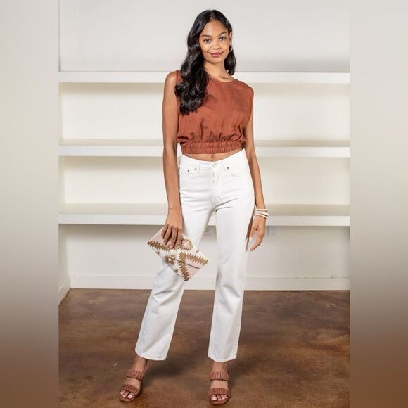 ELAN Nassau Sleeveless Linen Blend Crop Top *NEW* - Picture 1 of 11
